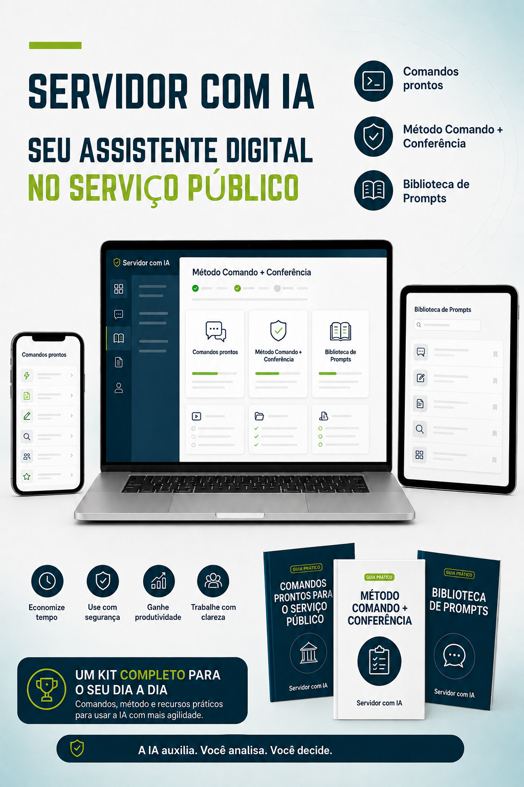 Mockup do produto Servidor com IA em notebook, tablet e celular